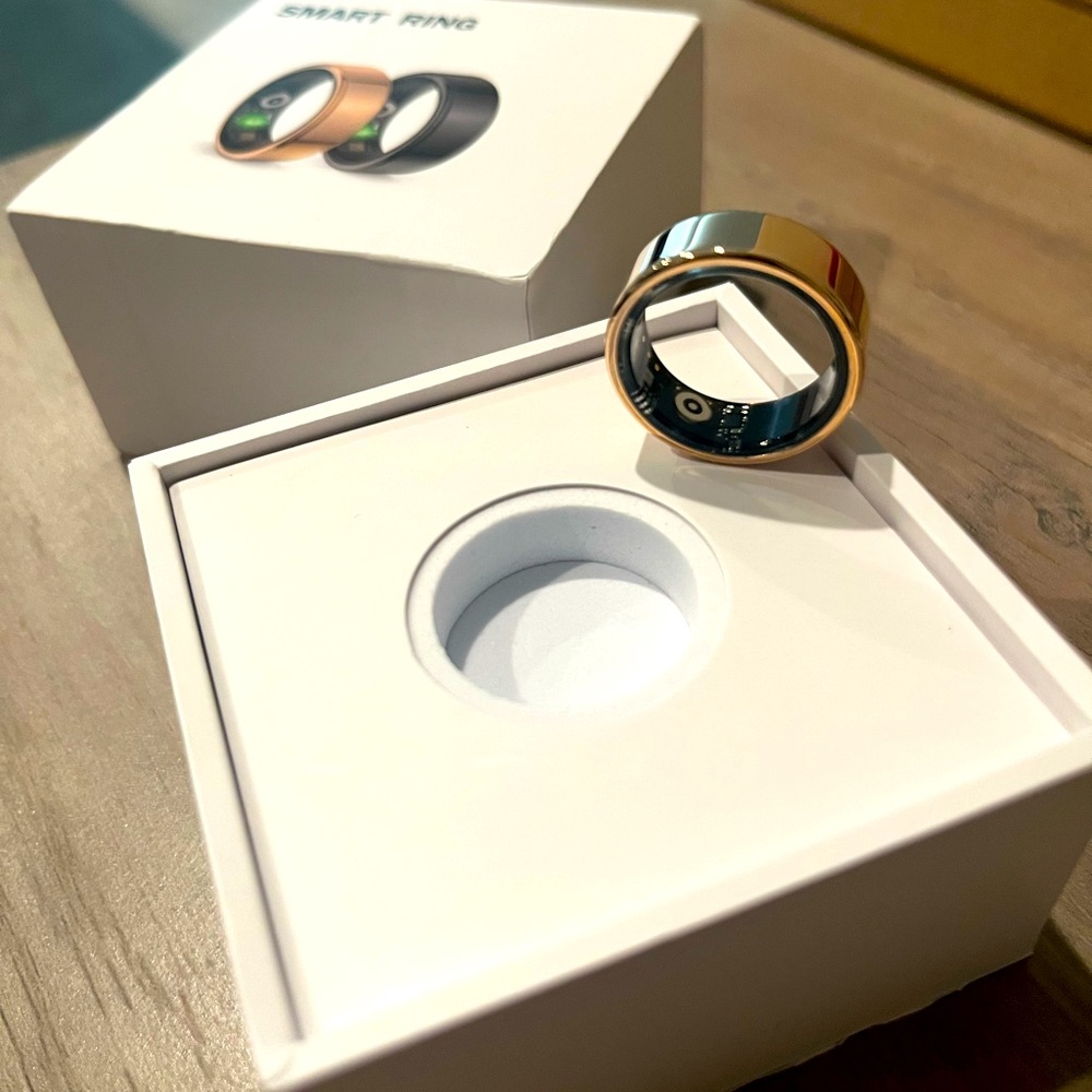 QRing Smart Ring Fitness Tracker IP68 Waterproof (Golden) Size 8